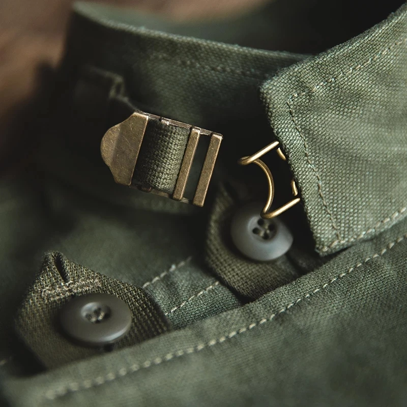 Army Green Retro Jacket Misplaced Oblique Buckle Swedish Motorcycle Men's Jacket AMEKAJI Cotton Washed XXXL Jacket