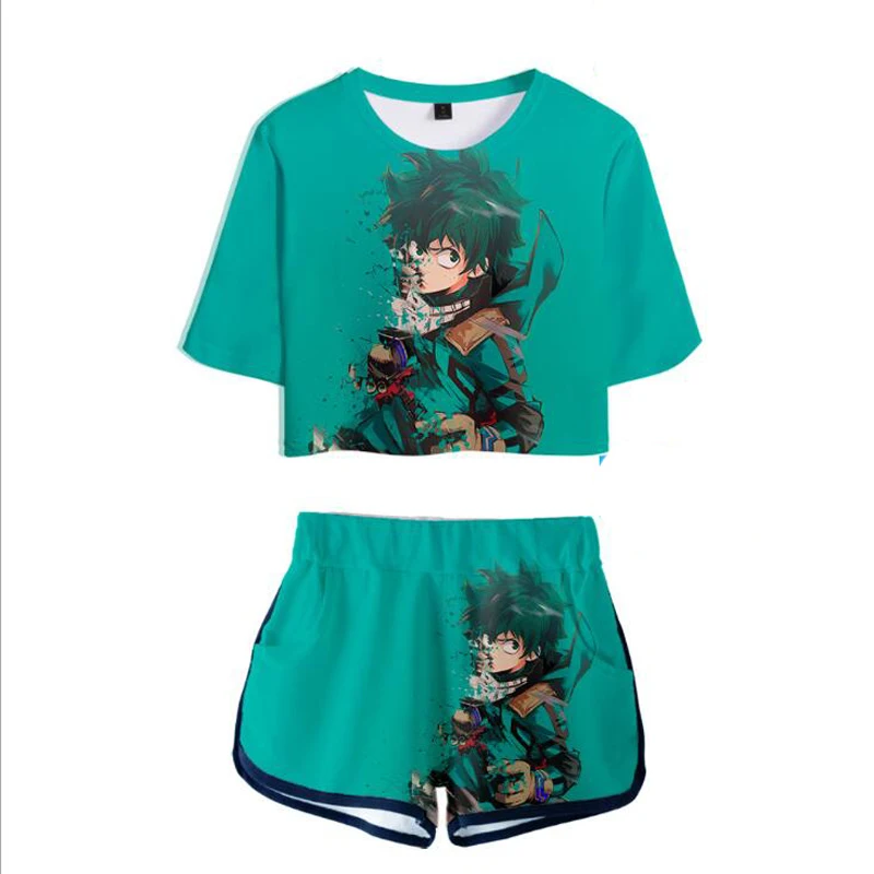 My Hero Academia Tute Donna Crop Top T-Shirt e Pantaloncini 2 Pezzi Ragazze My Hero Academia Tute 3D Stampato Anime Cosplay Sportswear Set 