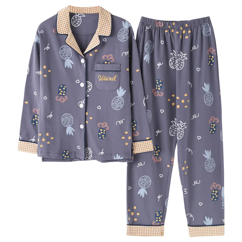 

6672 # Pineapple Mixed Colors Collar Cardigan MZA High Quality Pure Cotton Long Sleeve Pajamas Homewear Set Series