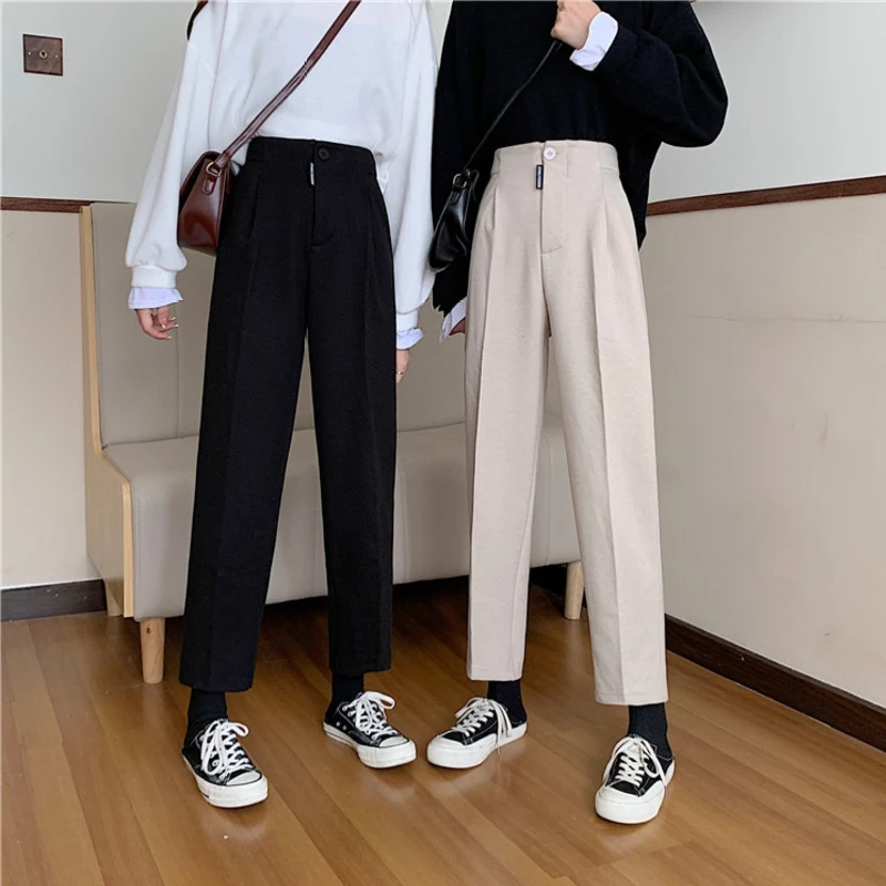 

Women's High Waist Suit Pants Autumn Winter Casual All-Match Slim Ankle Length Wide-Leg Trousers