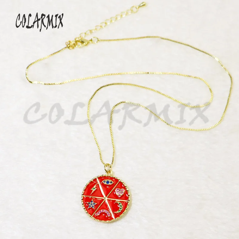 10 strands Astrology pendants necklace Enamel charm necklace crystal rainbow pendants necklace accessories for women 5958
