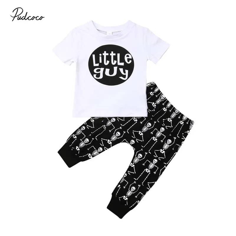 2019 Baby Summer Clothing Newborn Boy Kid Tops Letter Print T-shirt + Skulls Pants Trousers Outfit Clothes Sets 6M-3T |