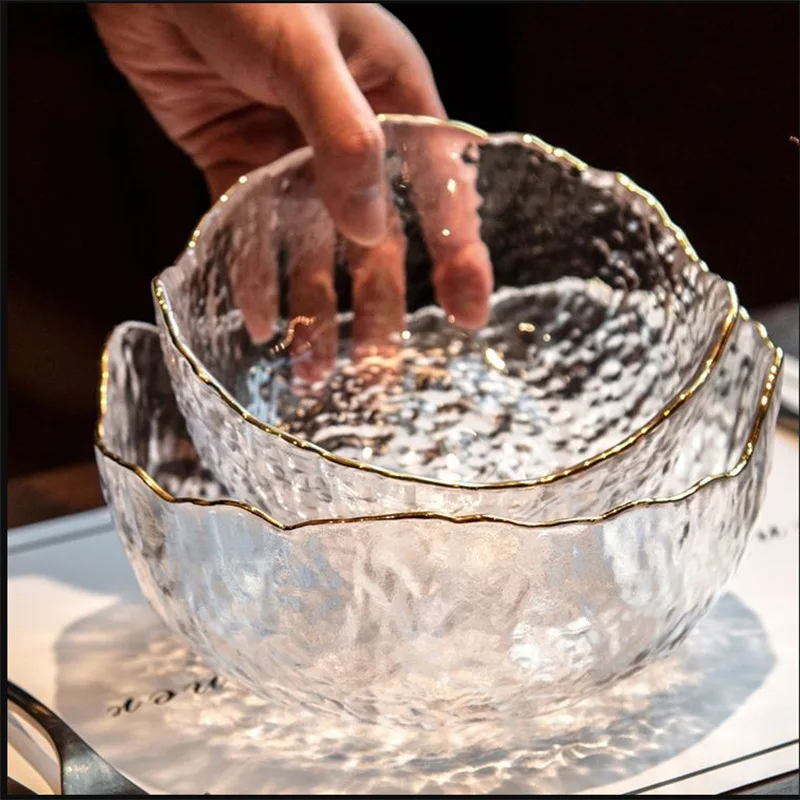 Асимметричная стеклянная Салатница с золотыми краями чаши для фруктов риса