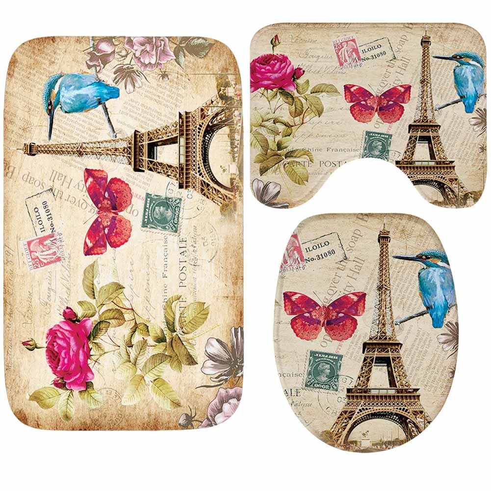Zeegle 3pcs Bath Mat Set Anti Slip Toilet Seat Cover Absorbent Toilet Pedestal Rug Bathroom Foot Rug Bathroom Entrance Carpet