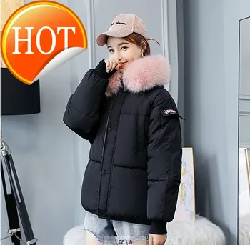 

Size Cotton Woman Winter Loose Coats and Jackets Fashion Solid Short Parka Feminina Hooded Pockets Woman Coats