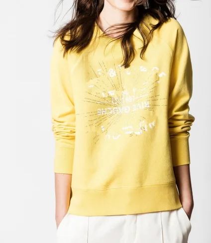 

100% Cotton Letter Print Rhinestones Hoodie Women Grey Hoodie Autumn Top Female Pullover Jumper