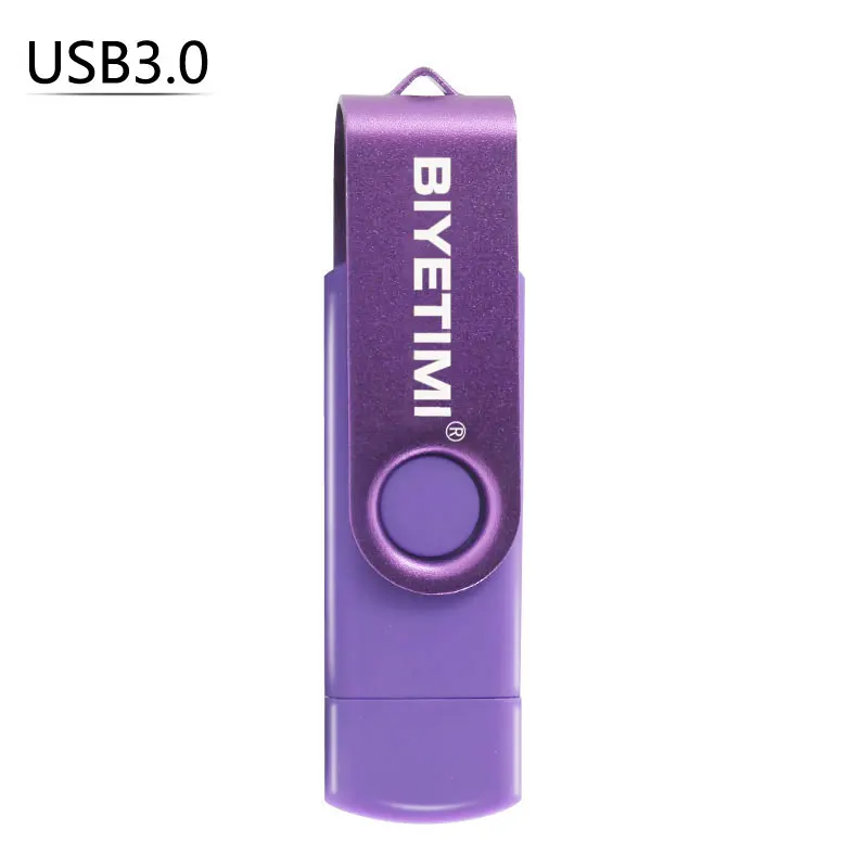 BIYETIMI 3,0 OTG USB флеш-накопитель для смартфонов/ПК 64 ГБ 8 ГБ 16 ГБ 32 ГБ высокоскоростной BIYETIMI-накопитель девять модных цветов - Цвет: Фиолетовый