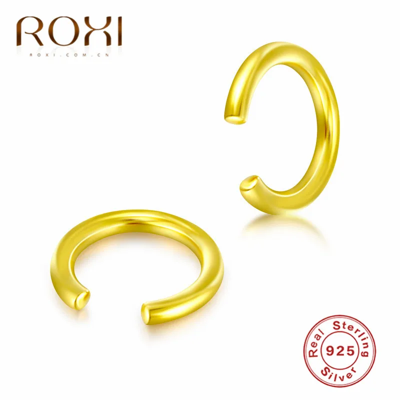 gold ROXI 925 пробы серебряные маленькие серьги-каффы для женщин и девушек без серьги в стиле пирсинга корейские вечерние ювелирные изделия - Окраска металла: gold