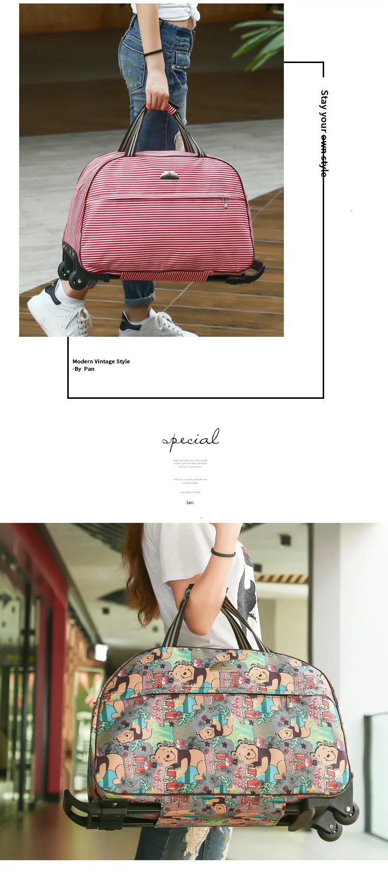 JULY'S SONG Luggage Bag Travel Duffle Trolley bag Rolling Suitcase Trolley Women Men Travel Bags With Wheel Carry-On bag