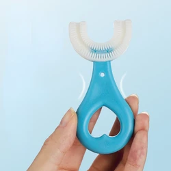 Cepillo de dientes en forma de U para niños, con mango de silicona, para el cuidado bucal, limpieza para niños pequeños de 2 a 12 años