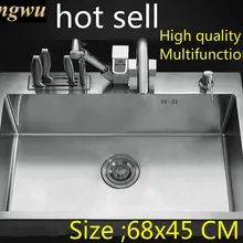 Квартира роскошная кухня ручная раковина одинарная мойка сделать блюда 304 нержавеющая сталь Горячая 68x45 см