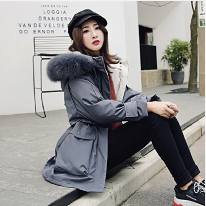 New Down Jacket Women's Fashion Casual White duck real fur Collar Short section Waist cotton coat Student Jacket