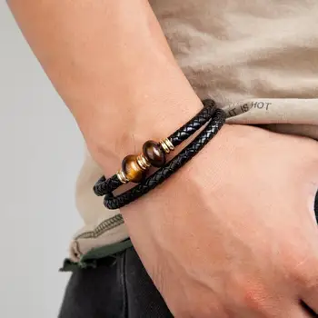 

2020 Fashion Charm Leather Men Bracelets 10 Style Natural Stone Beaded Bracelet Stainless Steel Magnet Mens Jewelry Friends Gift