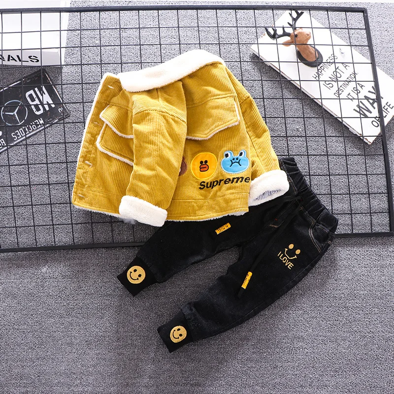 

Small CHILDREN'S Western Style plus Velvet Winter 2019 New Style Baby Set Korean-style Children plus Velvet Two-piece for Boys T