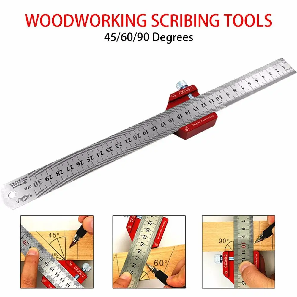 Woodworking ruler Деревообрабатывающий линейка Алюминий 300 мм шкала измерения скрайбирования линейка; Деревообработка для пальцев, искусственные бриллианты, Т-образный отверстие Линейка инструментов бытовые чистящие средства@ 25 - Цвет: Woodworking ruler