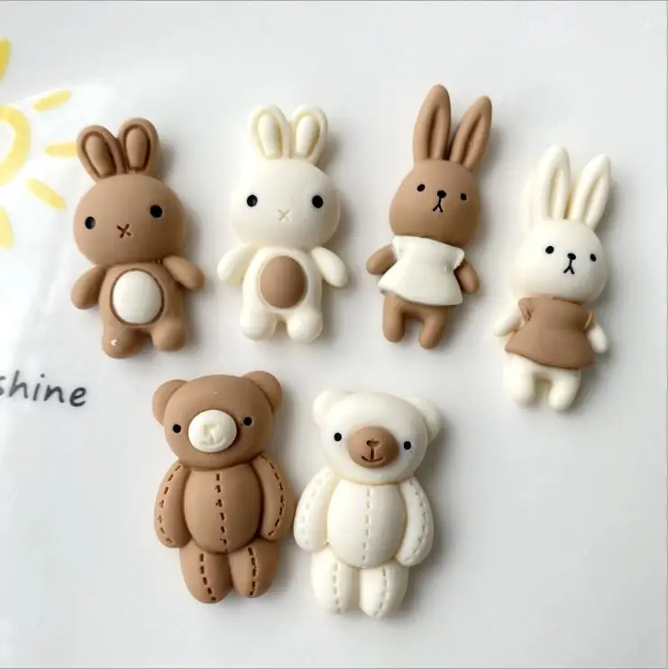 20Pcs Beige Coffee Series Rabbit Bear Animal Flat Back Resin Cabochon Scrapbook DIY Phone Embellishments Hair Accessories | Дом и сад