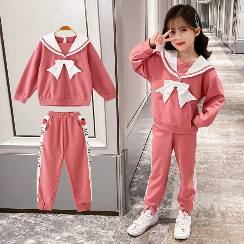 Girls Clothes Autumn Spring Long Sleeve Big Bow Shirts+pants Suits Kids