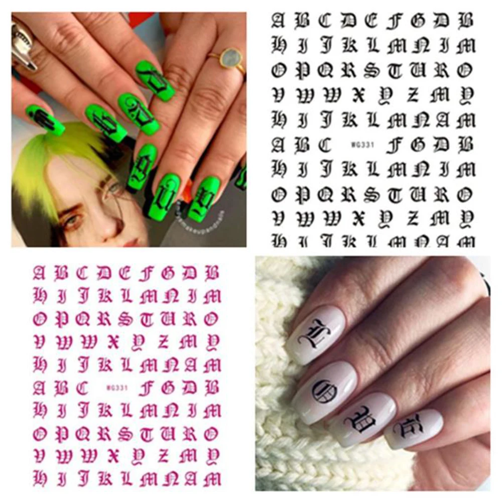 

ABC Letter Decals Nail Art Stickers English Old Font Black Number Tattoo Nail Design Water Sliders Manicure