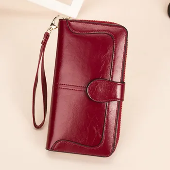 

Fashion Women's Leather Wallet New Retro Designer Long Purses Female Solid Color Wallet Card Holder Phone Bag Women Coin Purse