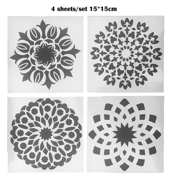 

4pc 15*15 Mandala Stencils Diy Home Decoratie Tekening Laser Cut Sjabloon Muur Stencil Schilderen Voor Hout Tegels Stof Reusable