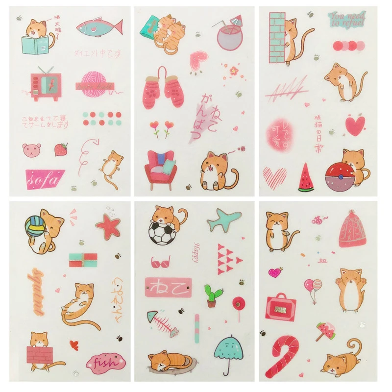 6 шт./лот, креативные милые наклейки из мультфильмов Kawaii Cat, украшения для рук, фото, сделай сам, наклейки, школьные канцелярские принадлежности, 06553