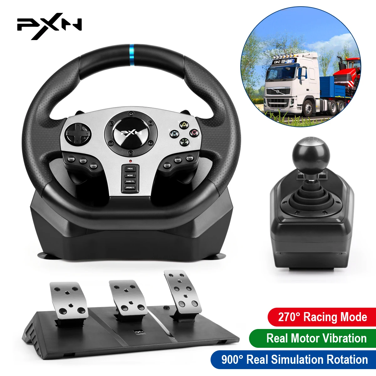 Gaming Steering Wheel Pedal PXNV9 Pro Gamepad Racing Manual Transmission Vibration For PC/PS
