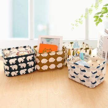 

1pc Cotton Linen Desktop Storage Basket Sundries Underwear Toy Storage Box Cosmetic Book Organizer Foldable Dirty Clothes Basket