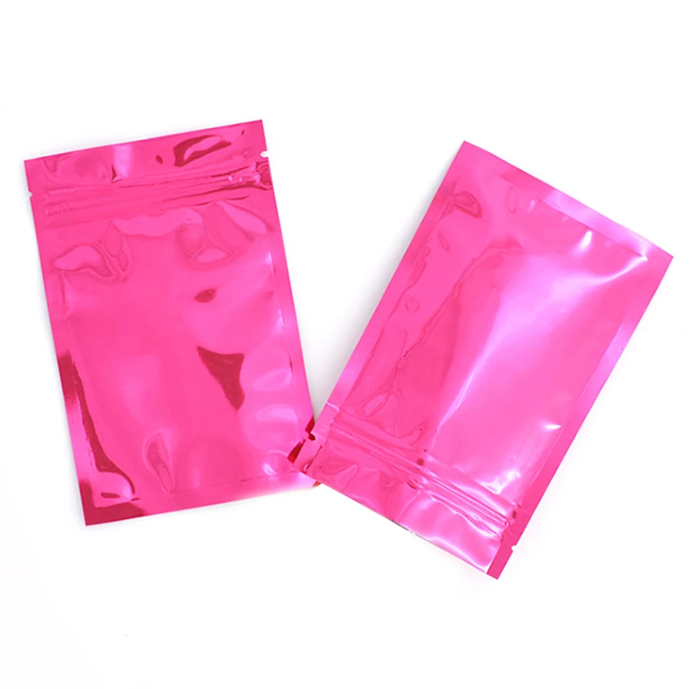 3x5in Pink Front Clear Back Glossy Mylar Flat Zip Lock Bag w/ Desiccant