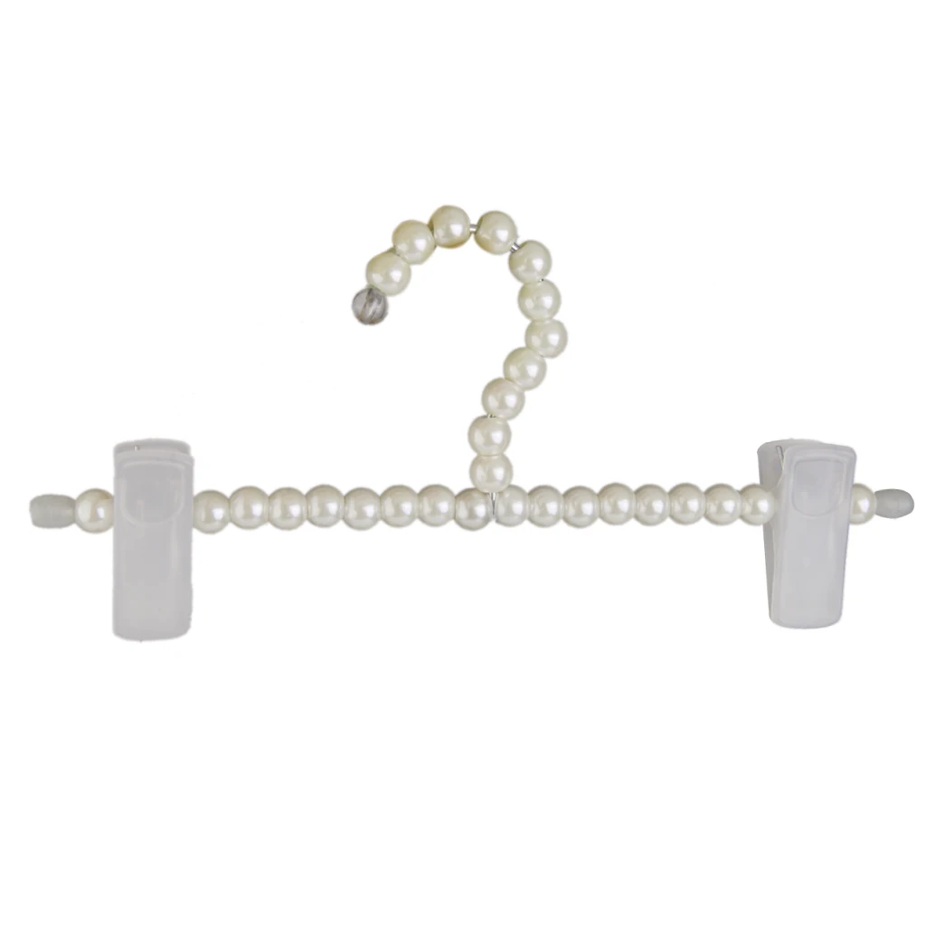 White Pearl Clothes Trouser Hangers Hook W/Clips for Children Kids Plastic Pearl Bow Clothes Hangers 2