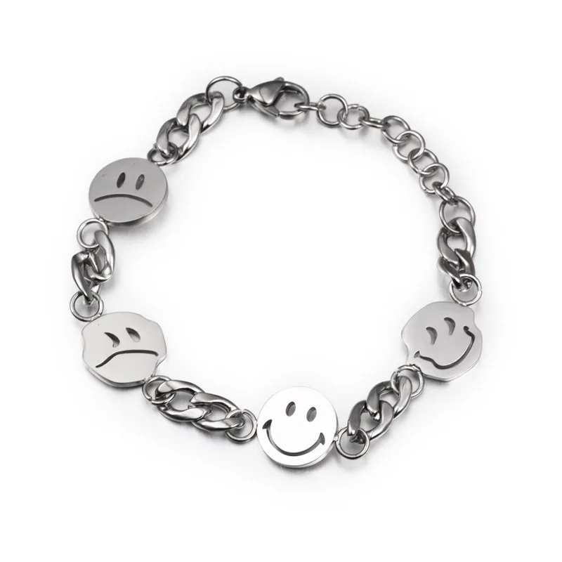 Улыбающееся лицо Счастливое Улыбающееся Лицо браслеты с подвесками серебристый цвет регулируемый длина цепи браслеты для женщин мужские вечерние свадебные ювелирные изделия