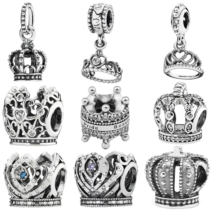 Настоящая 925 пробы Серебряная Королевская корона сердце тиара висячий браслет Подвеска подходит для браслета Пандора Сделай Сам Изготовление ювелирных изделий