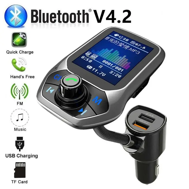 Bluetooth автомобильный комплект беспроводной Bluetooth набор громкой связи USB порт QC3.0 Быстрая зарядка цветной экран fm-передатчик MP3 музыкальный плеер