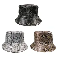 Harajuku унисекс из искусственной кожи Двусторонняя Панама змеиный принт Рыбак Кепка Новинка