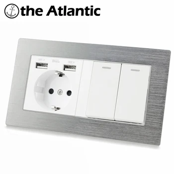 

EU DE Plug Wall Power Socket With USB Ports 1 2 3 4 Gang Light Switch Rocker Double Socket Outlet Aluminum Frame 146 Type