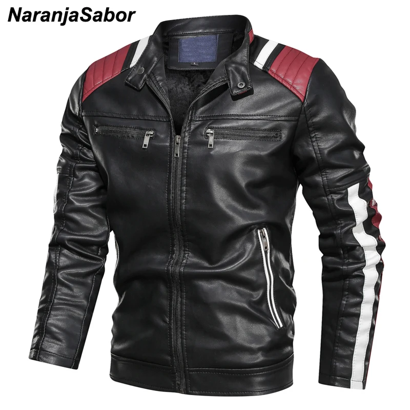 

NaranjaSabor Leather Jacket Mens 2019 Winter Autumn PU Motorcycle Jackets Fashion Casual Slim Fit Coats Male Brand Clothing N586