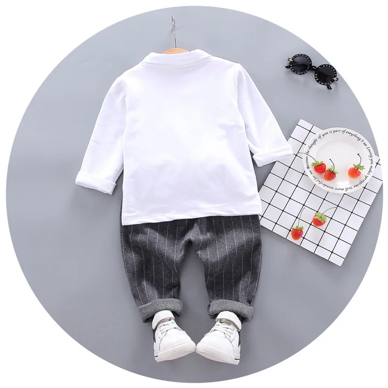 Autumn Children Baby Boys Suits Toddler Patchwork Formal T shirt Striped Pants 2Pcs/sets Kids Clothing Infant Tracksuits