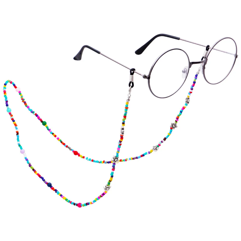

Candy Color Beads Silver Flower Glasses Chains For Girls Cute Eyeglass Sunglasses Holder Neck Strap String Eyewear Accessories