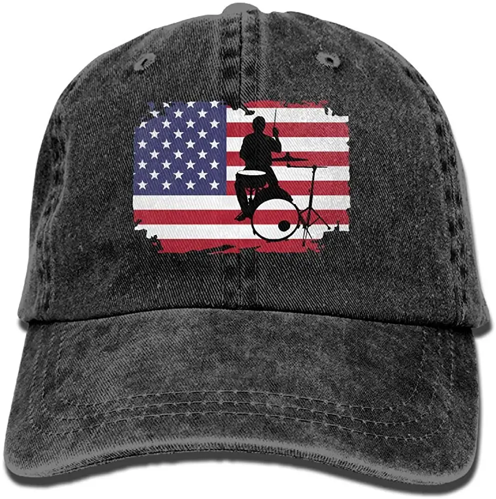 Барабанщик с американским флагом унисекс бейсбольная кепка хлопок деним Регулируемая охотничья Кепка для мужчин или женщин