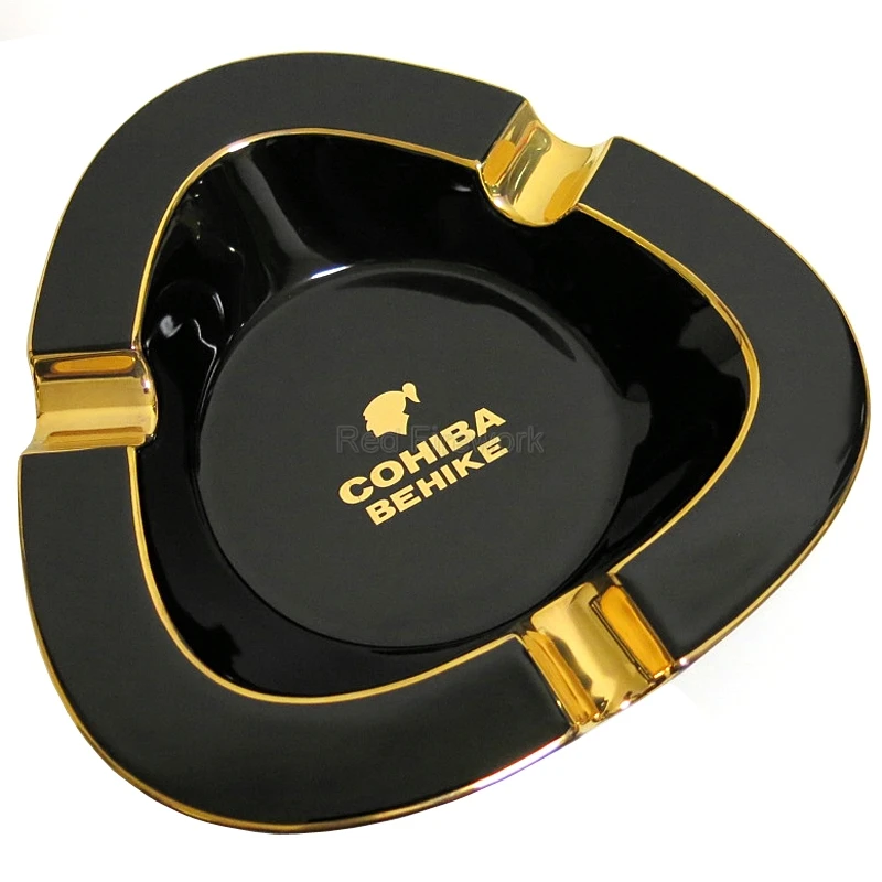 COHIBA 50th anniversary Edition керамическая тонкая черная фарфоровая пепельница 3 золы для сигар для дома Smkoing сигары держатель - Цвет: Black 2
