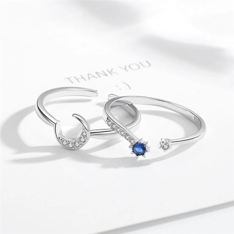Silver Ring Silver Rings Sole Memory Crystal Moon Stars Sweet Romance Couple Gift Silver Color Female Resizable Opening Rings SRI488