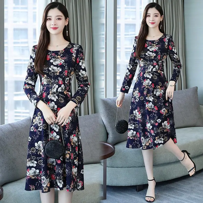 Skup Wielkoformatowa kobieca sukienka w stylu Vintage kwiatowa długa sukienka z nadrukiem z długim rękawem 4XL 5XL Plus rozmiar Casual Dress Vestido odzież damska