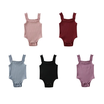 

pudcoco Cute Baby Boy Girl Newborn Romper Sunsuit Fashion Summer Solid Casual Infant Costume Ruched Elastic Ribbed Knit Jumpsuit