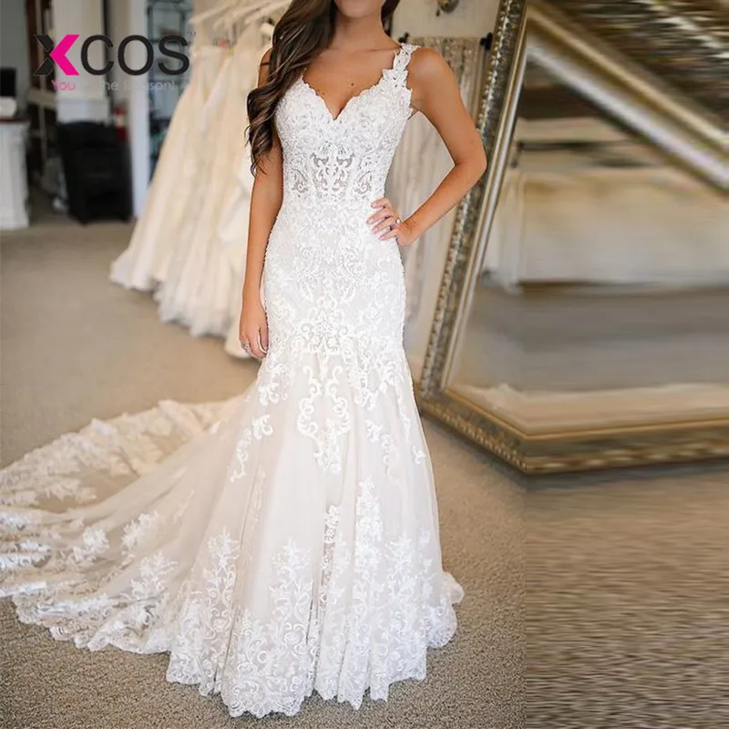 

XCOS Vestido Novia Mermaid Wedding Dresses Lace Applique Wedding Dress Vintage Wedding Gowns for Bride Robe Mariee Dentelle