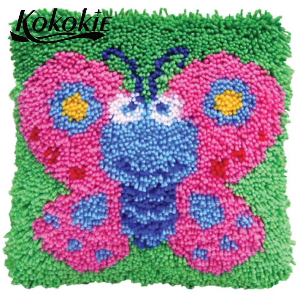 DIY Crocheting Rug Embroidery Latch Hook Kit Cushion Mat 3d carpet cartoon butterfly pattern Cross Stitch Needlework Pillow | Дом и сад