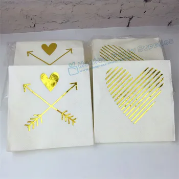 

200pcs Gold Foil Arrow Heart Napkins 3-layer 25cm Paper Napkins for Wedding Bridal Shower Valentines Shower Baby Shower Decor