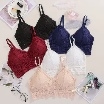 

Linbaiway Women Sexy Lingerie Lace Floral Bralette Triangle Cup Bra Underwear French Style Bralette Gathered Women Bra Crop Tops
