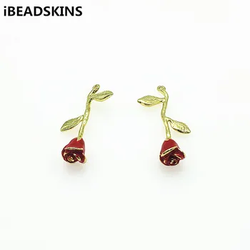 

New arrival! 38x18mm 50pcs Red color Enamel Rose Charm/Connectors for Hand Made Earrings DIY parts,Jewelry Findings & Components