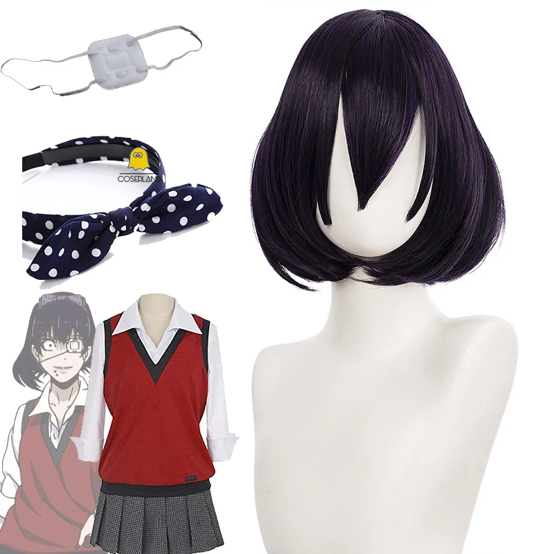 Kakegurui Midari Ikishima Косплей парики короткие черные и фиолетовые Женские синтетические