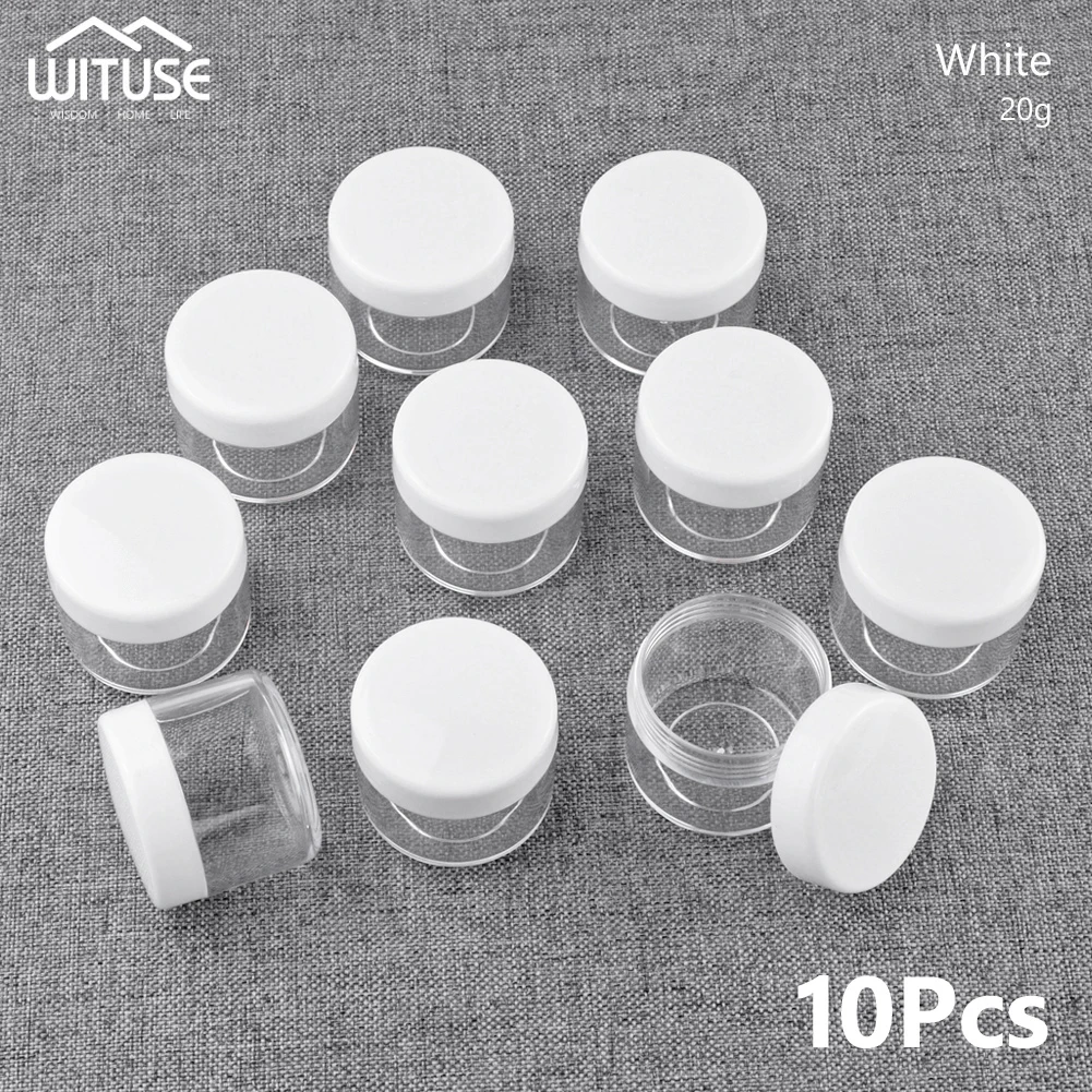 20g white 10Pcs Mini Sample Cosmetic Container Eyeshadow Cream Lip Balm Makeup Jars Pot Portable Containers 10/15/20g DIY home Products - Цвет: 20g white