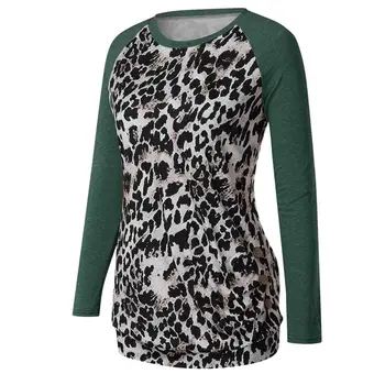 

2020 spring and summer new casual fashion high-end quality leopard stitching buttons long-sleeved T-shirt women